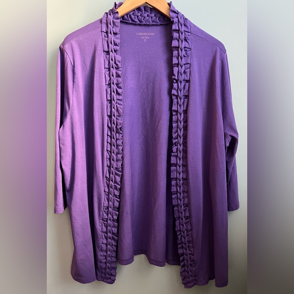 Coldwater Creek Open Front 3/4 Sleeve Purple Cardigan Size 1X - Picture 2 of 5